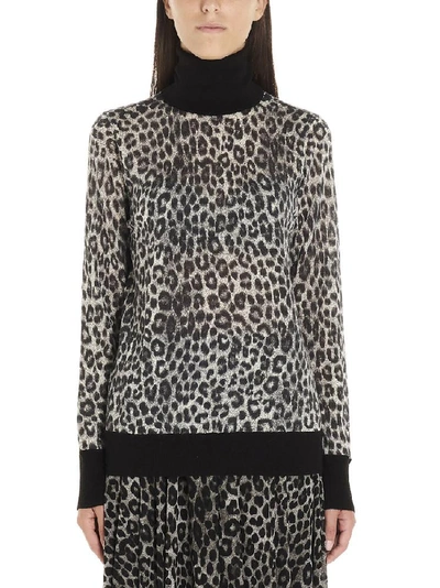 Shop Michael Michael Kors Leopard Print Turtleneck Jumper In Multi