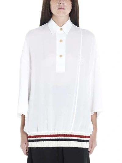 Shop Loewe Stripe Trimmed Polo Shirt In White