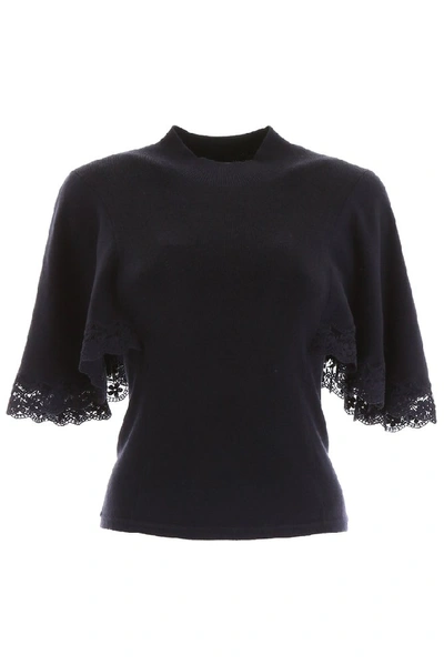 Shop See By Chloé Lace Trim T In Navy