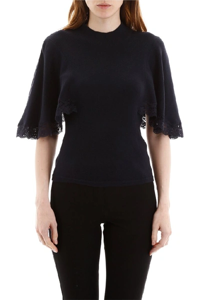 Shop See By Chloé Lace Trim T In Navy