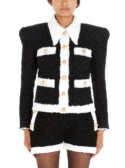 Shop Balmain Tweed Cropped Jacket In Multi