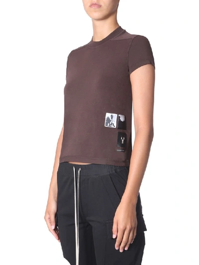 Shop Rick Owens Drkshdw Patch Fitted Crew Neck T In Brown