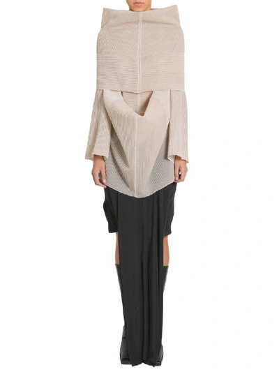 Shop Rick Owens Oversized Funnel Collar Draped Jumper In Beige