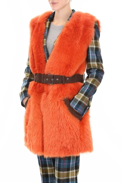 Shop Alberta Ferretti Shearling Suede Vest In Multi