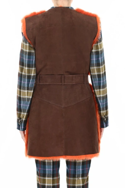 Shop Alberta Ferretti Shearling Suede Vest In Multi