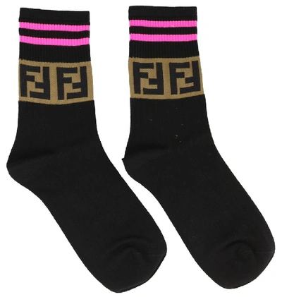 Shop Fendi Ff Logo Socks In Black