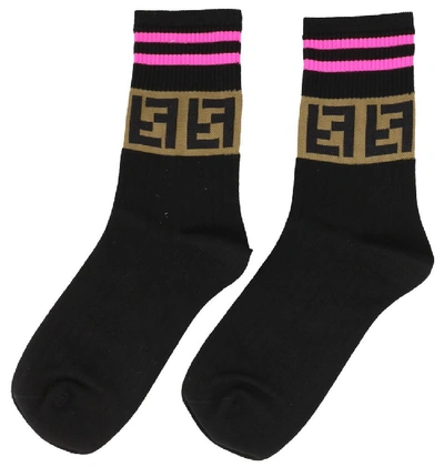 Shop Fendi Ff Logo Socks In Black