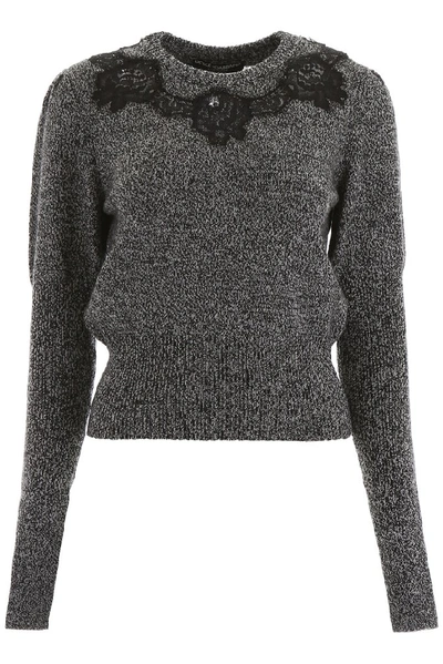 Shop Dolce & Gabbana Lace Insert Sweater In Grey