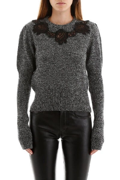 Shop Dolce & Gabbana Lace Insert Sweater In Grey