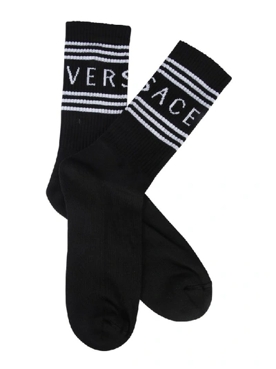 Shop Versace Logo Stripe Socks In Black