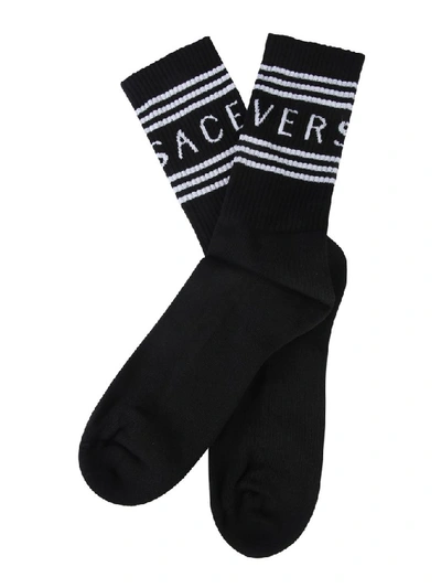 Shop Versace Logo Stripe Socks In Black