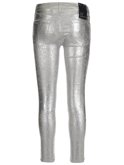 Shop J Brand Metallic Cropped Skinny Jeans In Silver