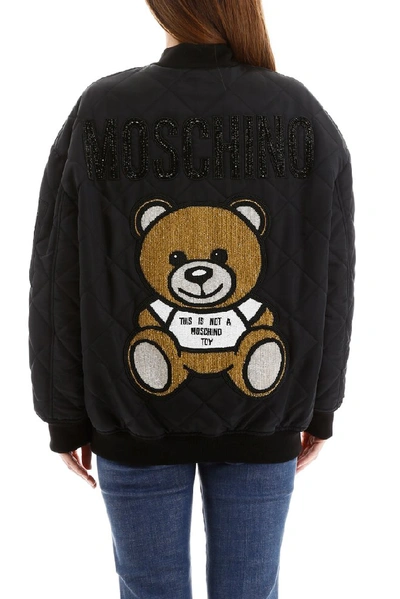 Shop Moschino Teddy Embroidery Bomber Jacket In Black