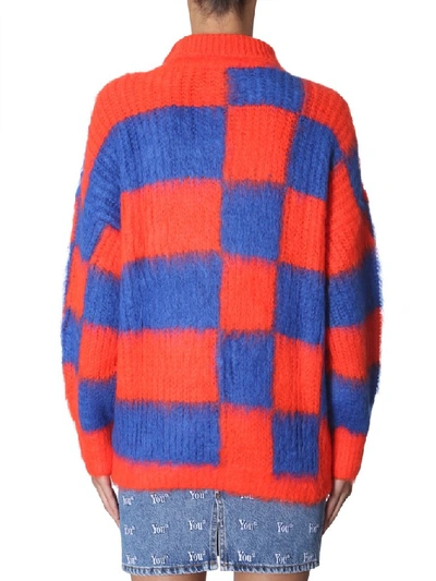 Shop Msgm Checked Turtleneck Oversized Sweater In Multi
