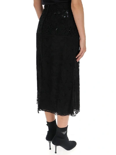 Shop Prada Lace Panel Midi Skirt In Black