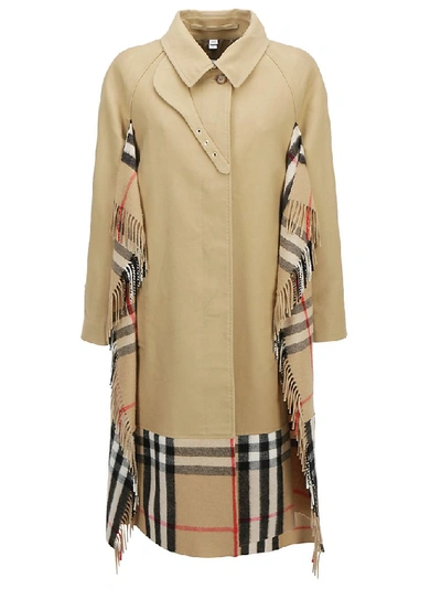 Shop Burberry Checked Scarf Detail Car Coat In Beige