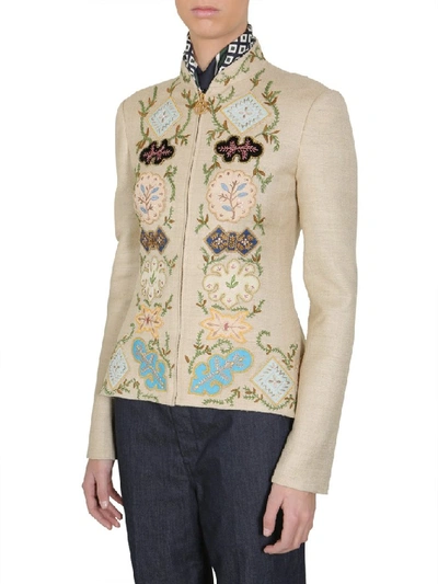 Shop Tory Burch Damian Embroidered Jacket In Beige