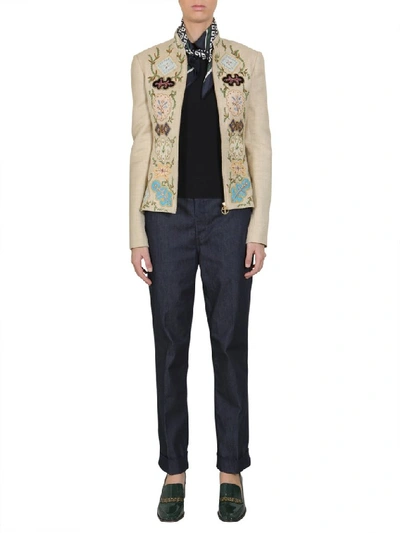 Shop Tory Burch Damian Embroidered Jacket In Beige