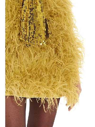Shop Attico Feathered Sequin Bow Mini Dress In Yellow