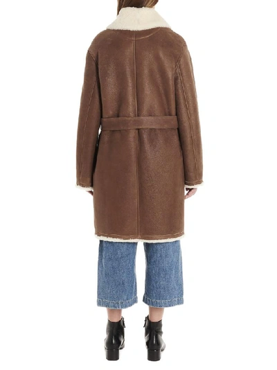 Shop Loewe Belted Leather Shearling Coat In Brown