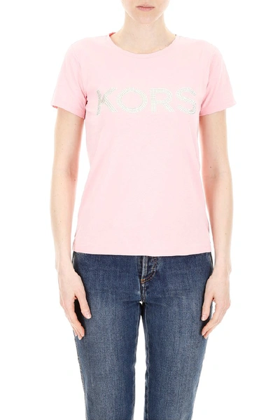 Shop Michael Michael Kors Studded Logo T In Pink