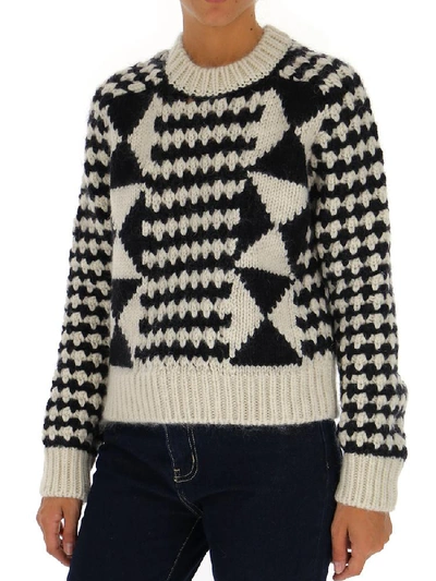 Shop Saint Laurent Geometric Knit Pullover In Multi