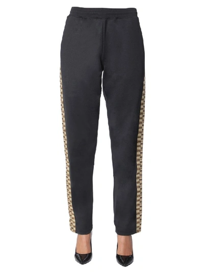 Shop Moschino Contrast Jacquard Side Band Joggers In Black