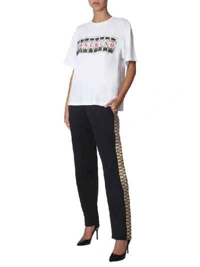 Shop Moschino Contrast Jacquard Side Band Joggers In Black