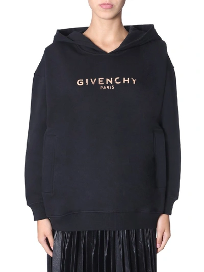 Shop Givenchy Logo Printed Hoodie In Black