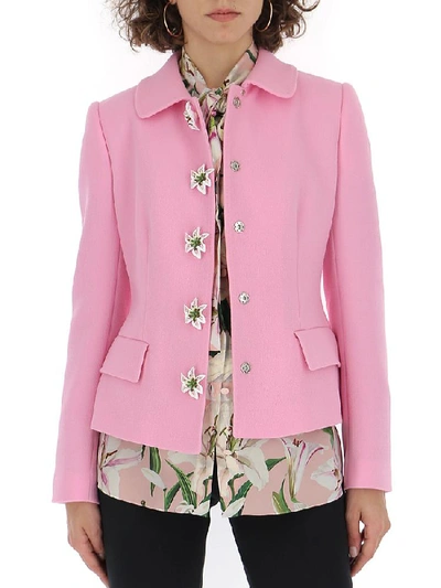 Shop Dolce & Gabbana Flower Embellished Single Breasted Jacket In Pink