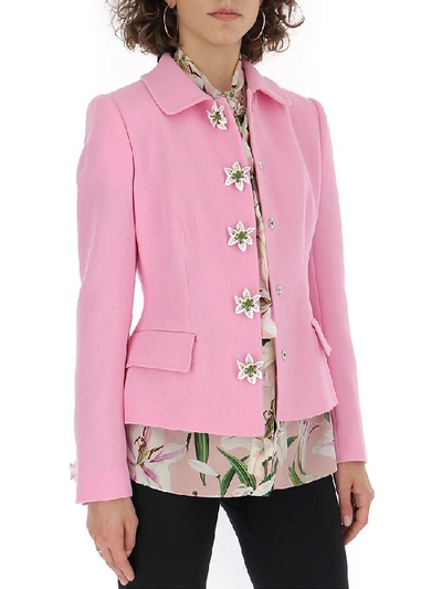 Shop Dolce & Gabbana Flower Embellished Single Breasted Jacket In Pink