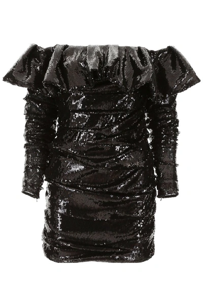 Shop Attico Off Shoulder Ruffle Sequin Dress In Black