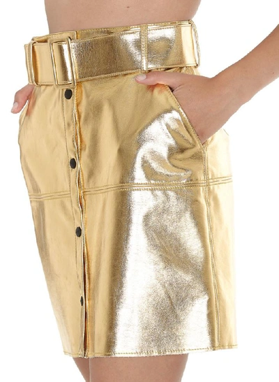 Shop Msgm Belted Button Detail Mini Skirt In Gold