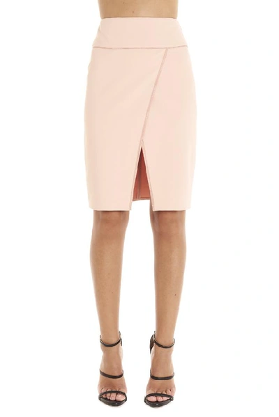 Shop Elisabetta Franchi Asymmetric Slit Pencil Skirt In Pink