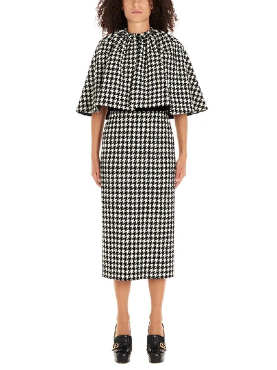 Shop Gucci Cape Detail Pied De Poule Dress In Multi