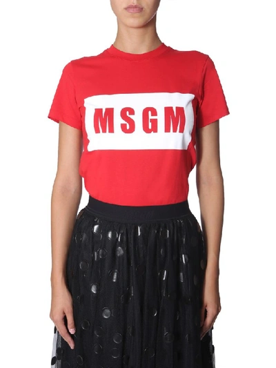 Shop Msgm Contrast Logo T In Red
