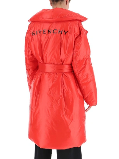 Shop Givenchy Belted Padded Trench Coat In Red