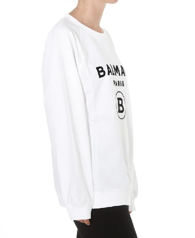 Shop Balmain Logo Print Crewneck Sweatshirt In White