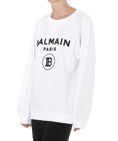 Shop Balmain Logo Print Crewneck Sweatshirt In White