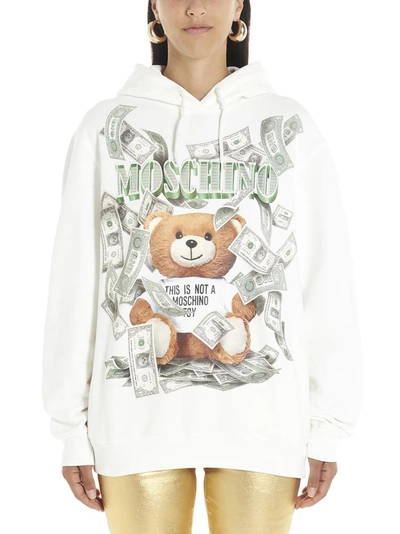 Shop Moschino Teddy Dollar Print Hoodie In White