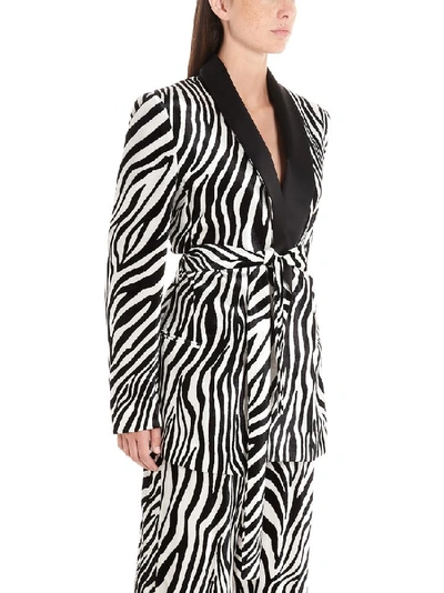 Shop Sara Battaglia Zebra Print Belted Blazer In Multi