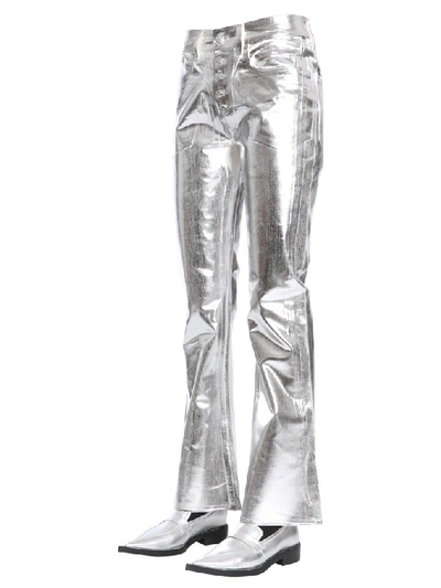 Shop Mm6 Maison Margiela Metallic Flared Pants In Silver