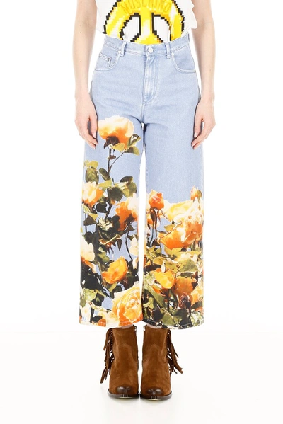 Shop Msgm Floral Printed Cropped Jeans In Multi