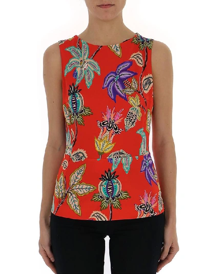 Shop Etro Floral Print Sleeveless Blouse In Multi