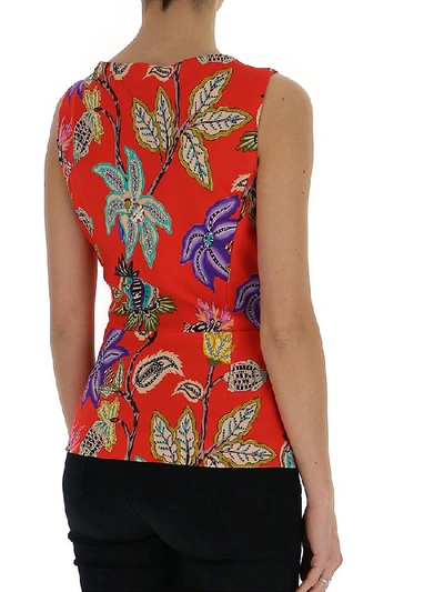 Shop Etro Floral Print Sleeveless Blouse In Multi