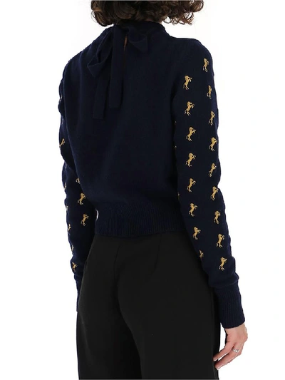 Shop Chloé Horse Embroidered Knitted Sweater In Evening Blue