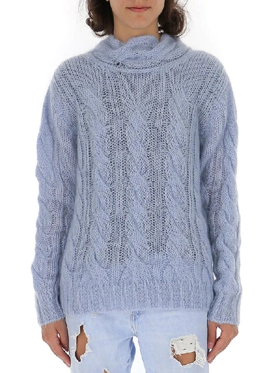 Shop Prada Tie Neck Knitted Sweatshirt In Blue