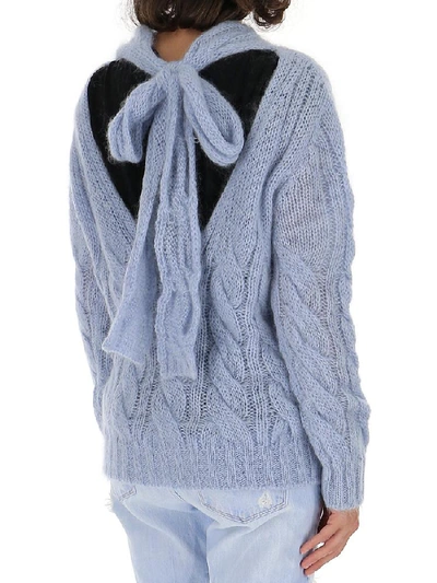 Shop Prada Tie Neck Knitted Sweatshirt In Blue