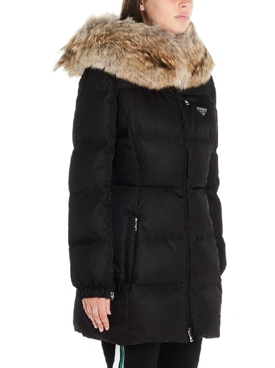 Shop Prada Padded Fur Trim Hooded Jacket In Black