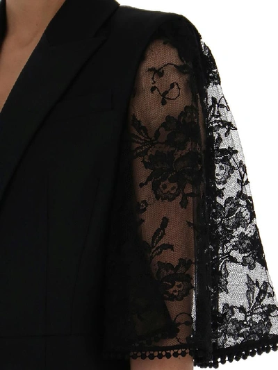 Shop Alexander Mcqueen Lace Sleeves Tailored Jacket In Black